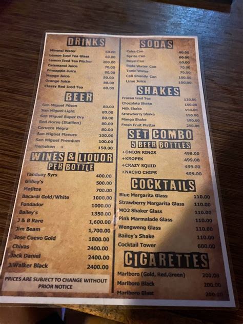 MO2 Restobar from Cebu City Menu .